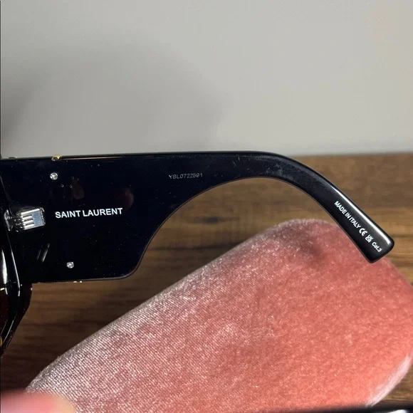 Yves Saint Laurent Black Oversized Square Sunglasses with Gold YSL Logo - Picture 4 of 6